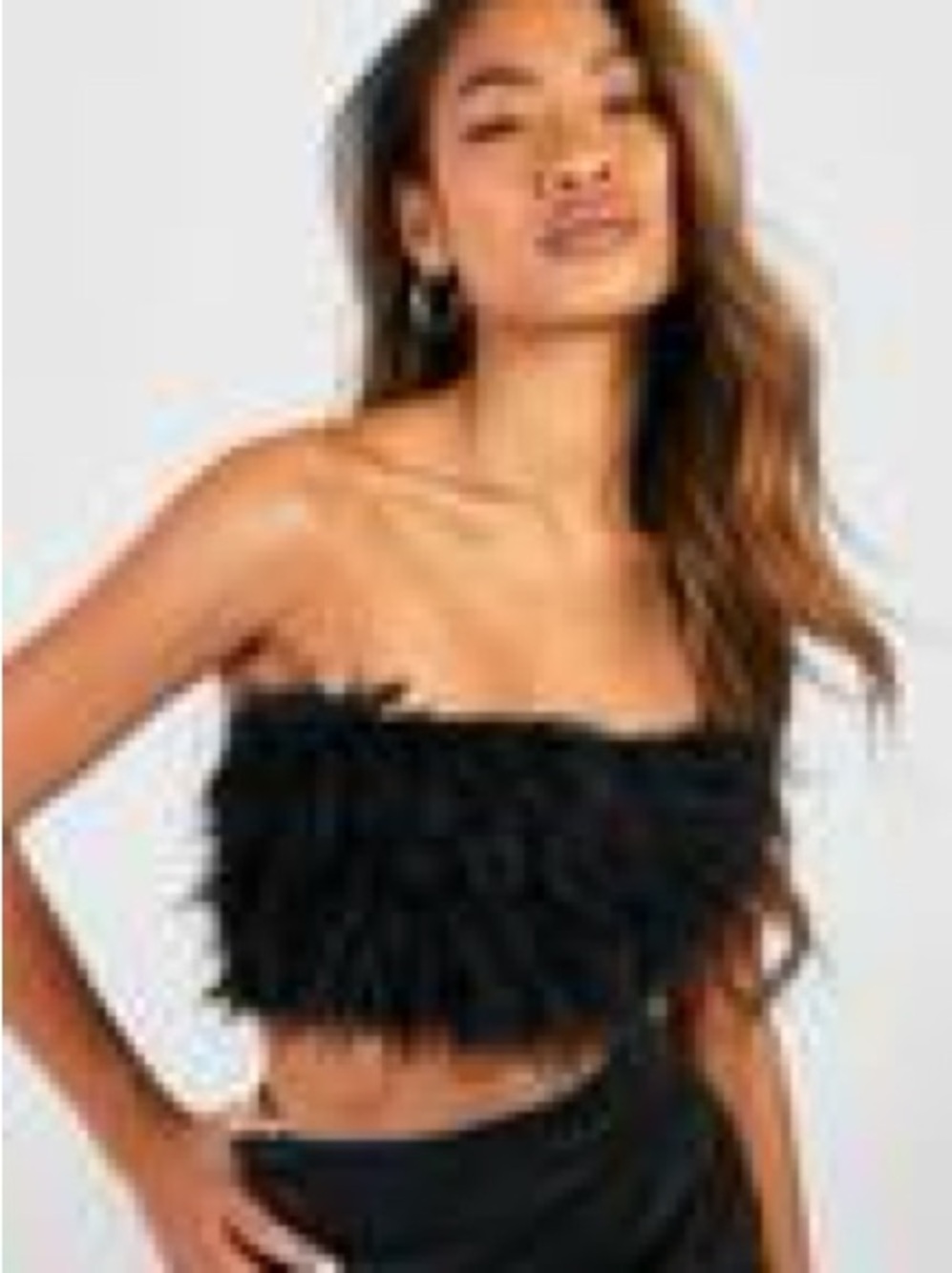 Plus Size Black Faux Feather Bandeau Crop Top